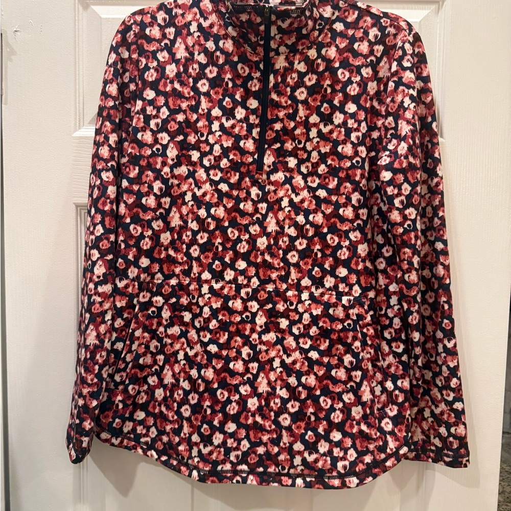 T by Talbots Red and Pink Floral Zipper top